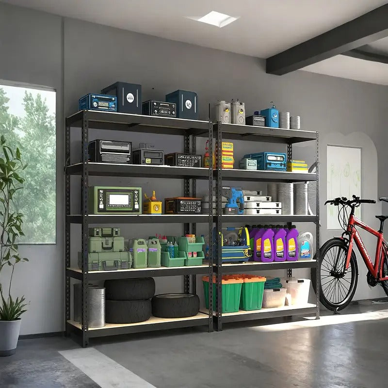 Heavy Duty Garage Shelves - 2pcs Extra Tall 60" Heavy Duty Metal Storage Rack, 2000LB Capacity per Shelf, Adjustable Height, Easy Assembly Freestanding Garage Shelving Units for Garage, Warehouse, Home, Office - Industrial Shelving