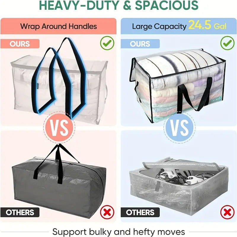 Oversized Transparent Moving Bags with Reinforced Handles, Available in Sets of 2, 4, 6, Or 8. Ideal for Packing, Dorm Storage, And Other Moving Supplies.