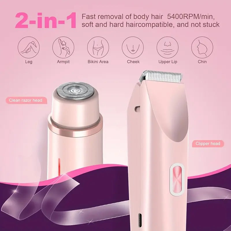 Women's Electric Shaver & Bikini Trimmer - Dual Head shaver with USB-Powered Motor, Long-Lasting Lithium Battery - Pink Personal Grooming Device for Face, Legs, Bikini, Body Hair - Ideal Mother's Day Gift for Women
