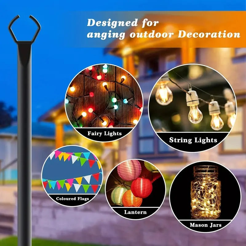 6 Pack String Light Poles, 10ft Light Poles for Outside String Lights, Outdoor Lights Pole with Fork, Metal Poles Stand for Patio Deck Backyard