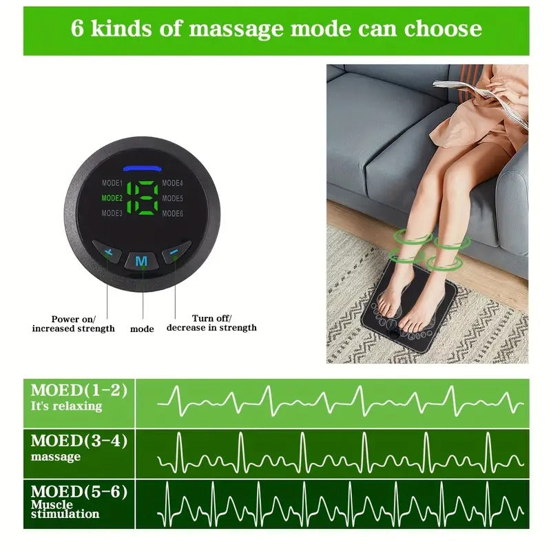 Portable EMS Foot Massage Pad, TENS Therapy Machine, Massager, One Reusable Foot Massage Pad With Multiple Mode Adjustment, Mother'S Day, Father'S Day, - Black