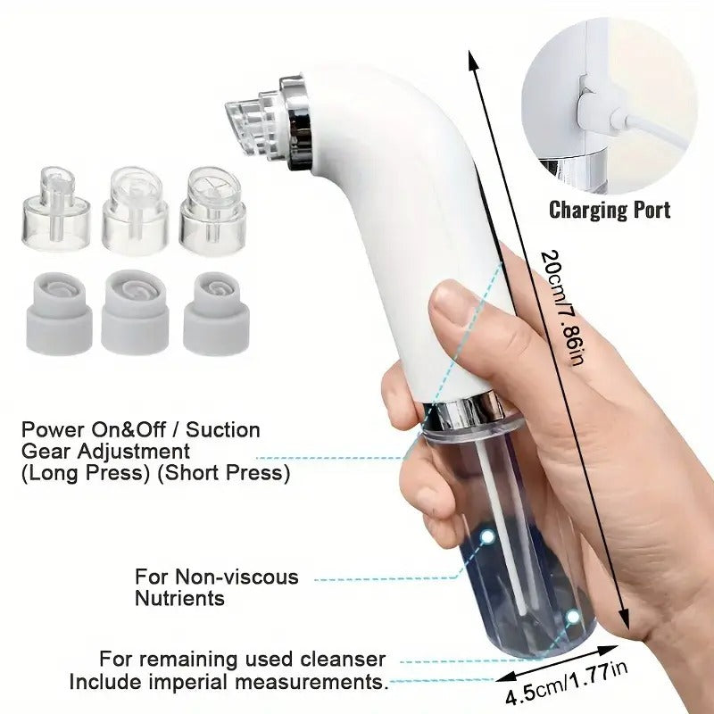 Blackhead Remover Vacuum Kit - Pore Cleaner Tool with 6 Attachments & 3 Suction Levels | USB Rechargeable, Portable for Travel, Visible Deep Cleansing for Men/Women