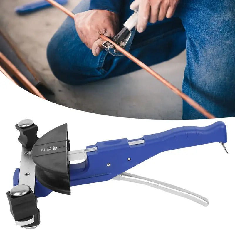 Pipe Tube Bender, 1/4" to 7/8" OD Manual Pipe Tube Bender with 7 Bending Dies, 180° Copper Aluminum Pipes Bending Tools Bending Machine Pipe Cutter Mechanical Ratchet Bow‑Type with Fiber Wheel
