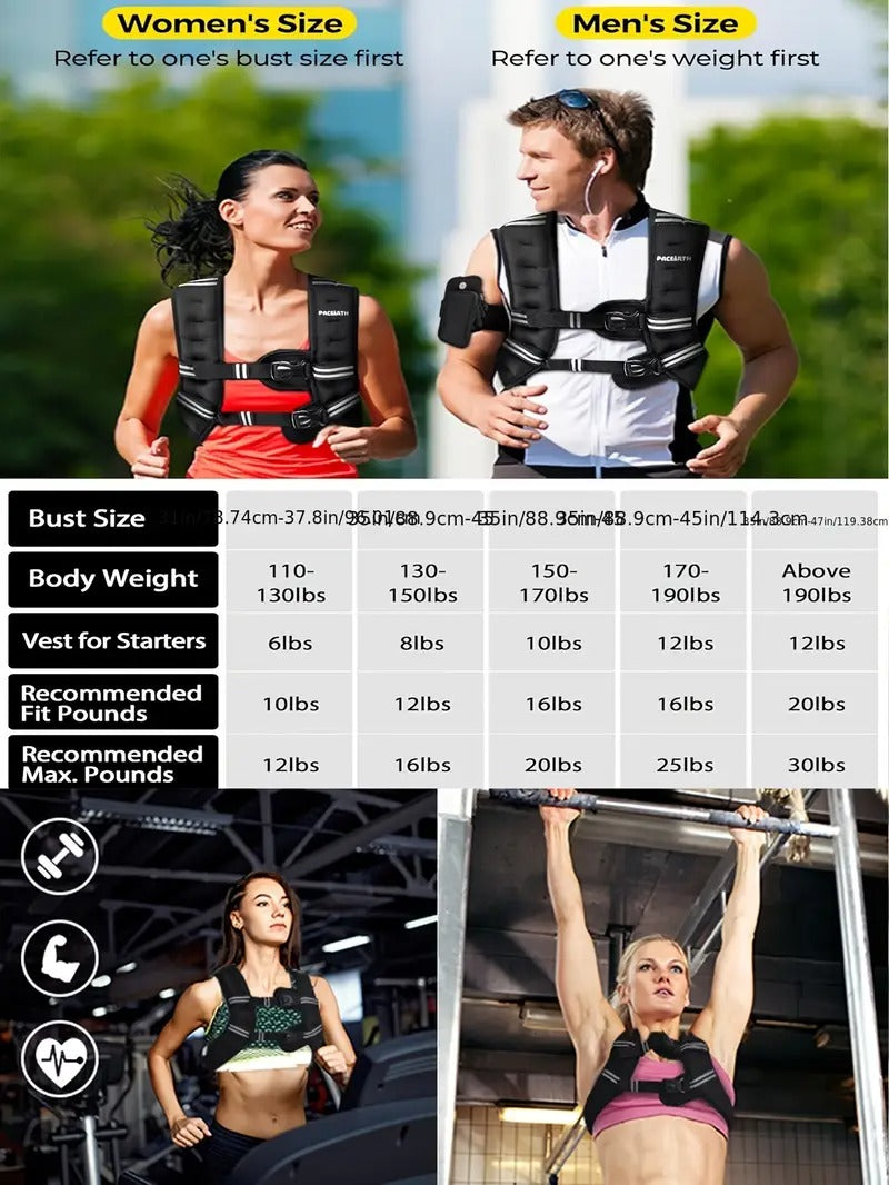 [Weighted Vest] PACEARTH 20lb Heavy Duty Weighted Vest with Weights - Adjustable Weighted Vest for Gym, Running, Weightlifting - Chest Protection Buckles & Phone Pocket - Muscle Building Workout Vest for Men & Women (Black) - Ideal Gift