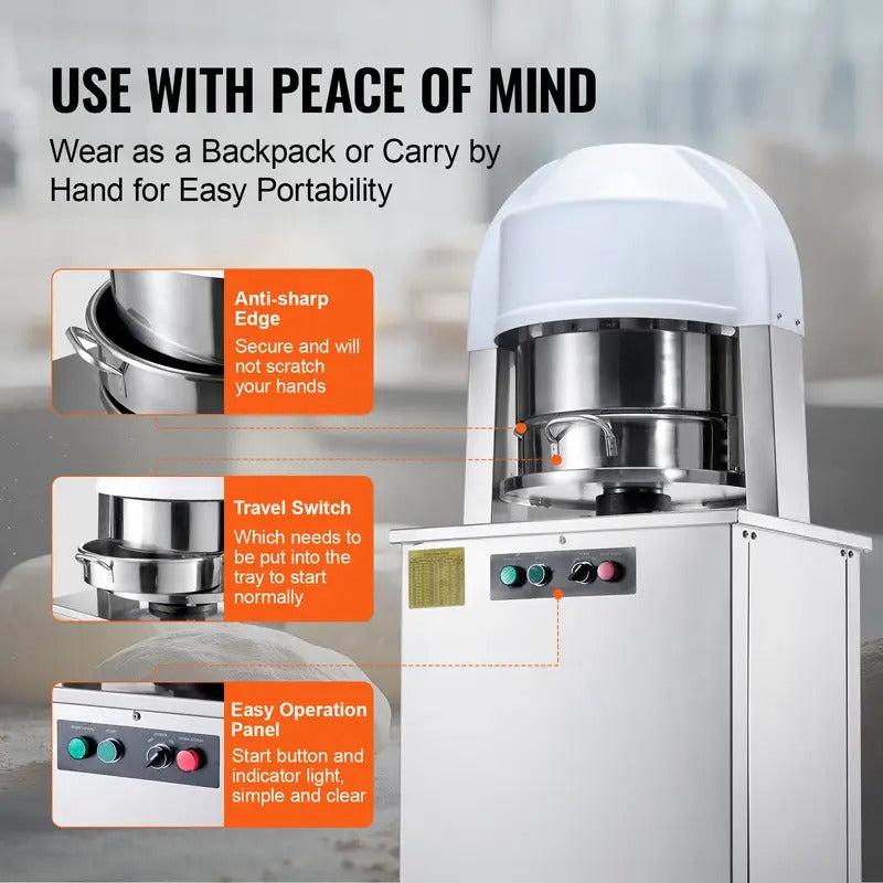 [Automatic Dough Divider] Happybuy 20pcs Automatic Electric Dough Divider Rounder | 2.12oz - 9.17oz Equal Dough Cutter with Pure Copper Motor and 304 Stainless Steel Tray, for Bakery, Restaurant