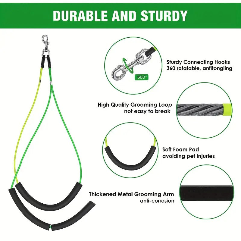 Heavy-Duty Pet Grooming Arm with Safety Control - Sturdy Foldable Metal Grooming Table Arm, Adjustable Clamp Mount - Compatible with Dogs, Cats, Small/Medium Pets - Ideal