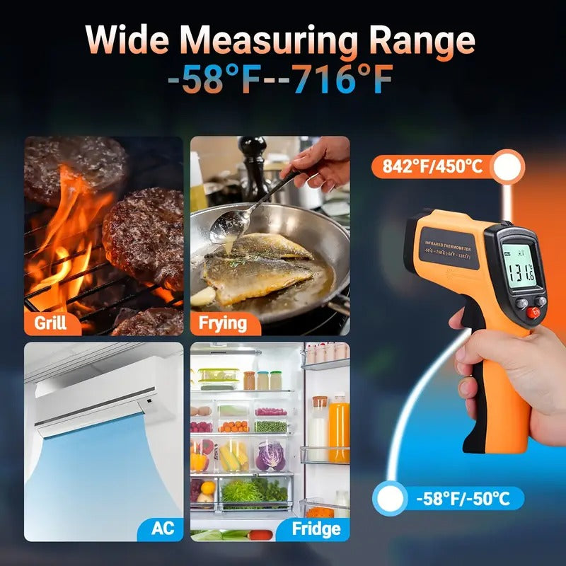 Non-Contact Infrared Digital Thermometer Gun -60, 000 to -58°F Range, High-Precision 1° Accuracy, Laser Targeting & Ergonomic Grip for Pizza Cooking, Ovens, Grills, Frying, Repair