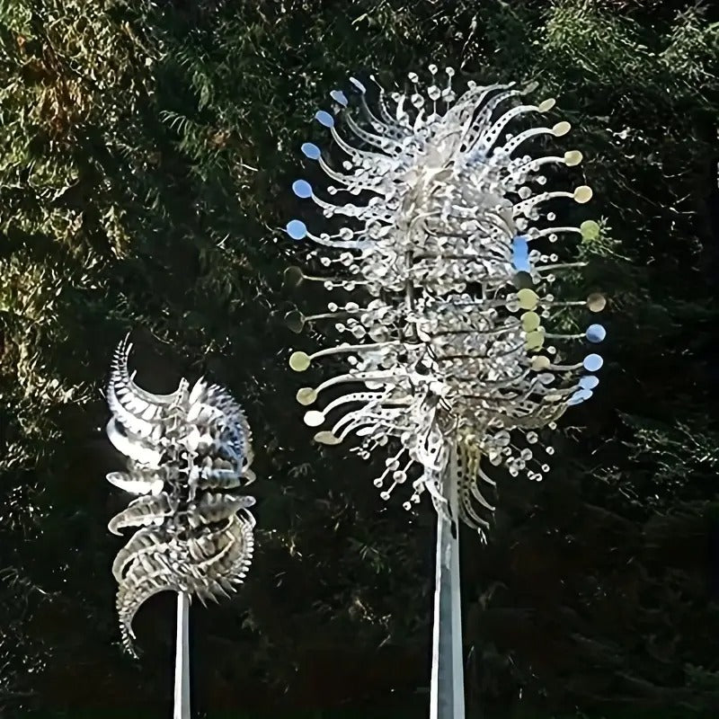 [1pc Metal Windmill] 3D Metal Wind Powered Kinetic Sculpture, Unique And Magical Metal Windmill, 1pc Silvery Wind Spinner Solar for Yard And Garden Outdoor Patio Decoration
