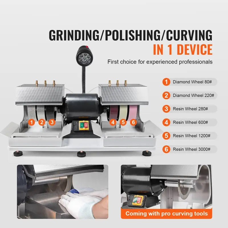 VEVOR Cabbing Machine, 6" 1/4HP 1800rpm Efficient, Lapidary Rock Grinder Polisher With Lamp & Water Pump, Gem Faceting Machine, Rock Grinding Machine for Gem Jade Stone, Create Cabochons for Necklaces