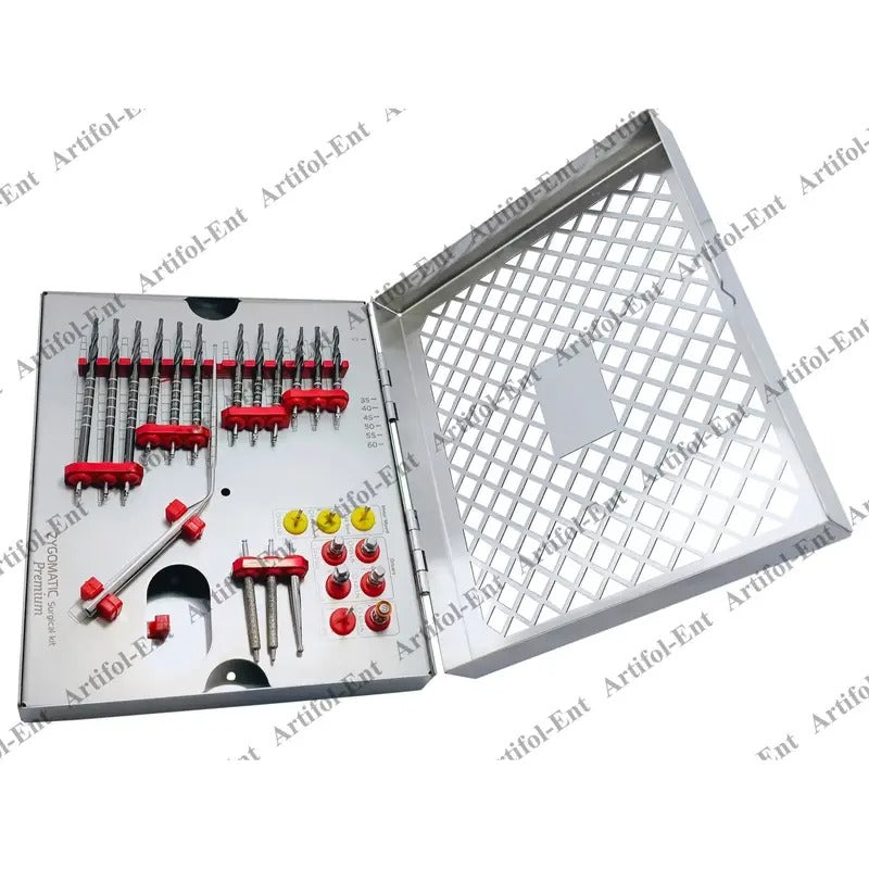 ARTIFOL 26 Pcs Implant Premium Zygomatic Set for Implant Socket Preparation Black Titanium Coated Step Drills with Depth Probe, Motor Mount, Drivers and Ratchet Wrench Zygo Kit ‎OS1055