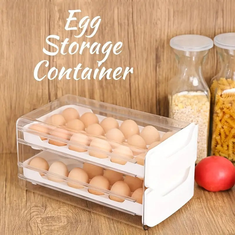 Egg Holder for Fridge, 2 Layers Fresh Egg Storage Container Organizer Bin, Each Layer Could Hold 18 Eggs, Clear Stackable Plastic Egg Tray with Handles, For Fridge, Kitchen, Home, 12x 6.9x 6 Inches