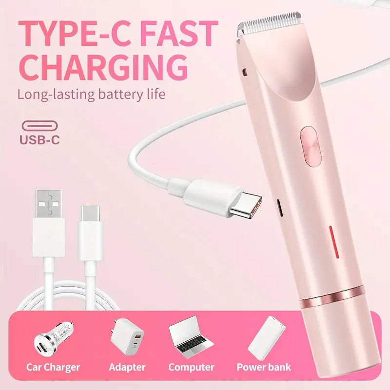 Women's Electric Shaver & Bikini Trimmer - Dual Head shaver with USB-Powered Motor, Long-Lasting Lithium Battery - Pink Personal Grooming Device for Face, Legs, Bikini, Body Hair - Ideal Mother's Day Gift for Women