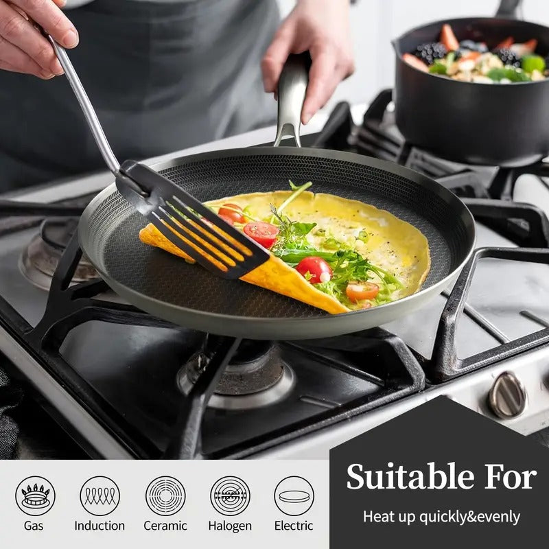 [Non-stick Crepe Pan] 11inch Non-stick Stainless Steel Crepe Pan | Honeycomb Coated Pancake Pan, Induction Compatible, PFOA Free, Suitable For Home Kitchens, Outdoor Camping, Barbecues