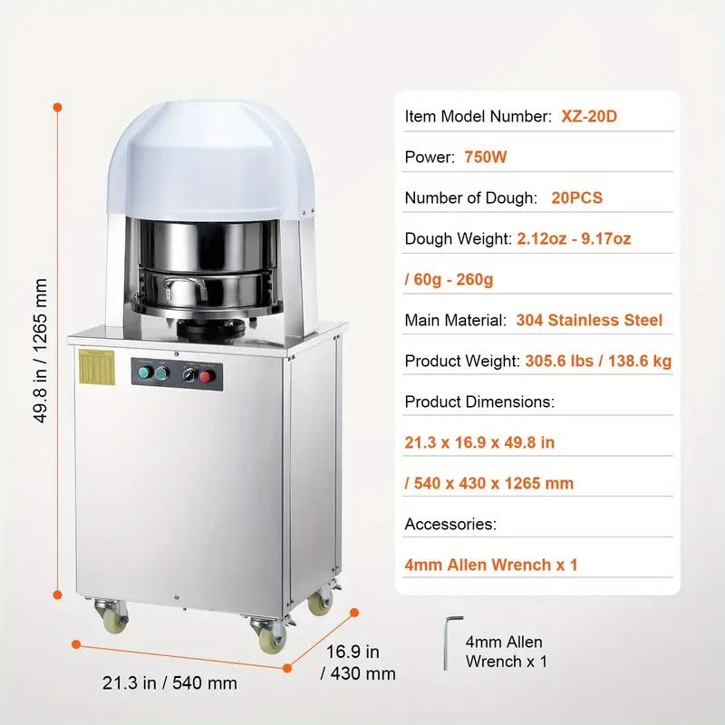 [Automatic Dough Divider] Happybuy 20pcs Automatic Electric Dough Divider Rounder | 2.12oz - 9.17oz Equal Dough Cutter with Pure Copper Motor and 304 Stainless Steel Tray, for Bakery, Restaurant