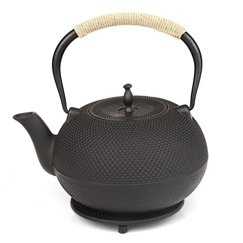 60oz Japanese Cast Iron Pot Tea Set - Black Color Teapot with Infuser and Trivet for Loose Tea Adults, Best for Christmas