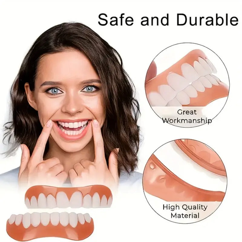 Adjustable Full Denture Set - Comfortable White Veneers for Upper & Lower Teeth, Durable Material, Easy to Use & Maintain, Ideal for Missing Teeth, Elderly, Banquet & Social Gatherings
