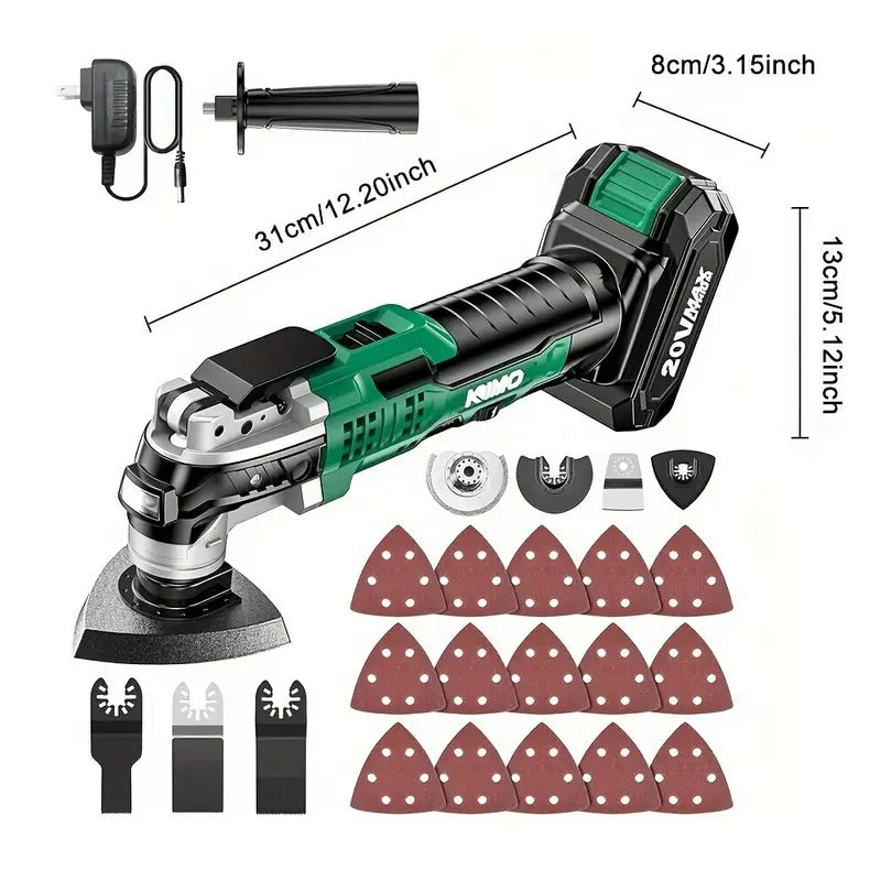 [KIMO | 20V Cordless] KIMO 26pcs 20V Cordless Oscillating Tool | 3° Oscillation Angle, 6 Variable Speed, Quick-Lock Change System | Power Tools For Men & Women
