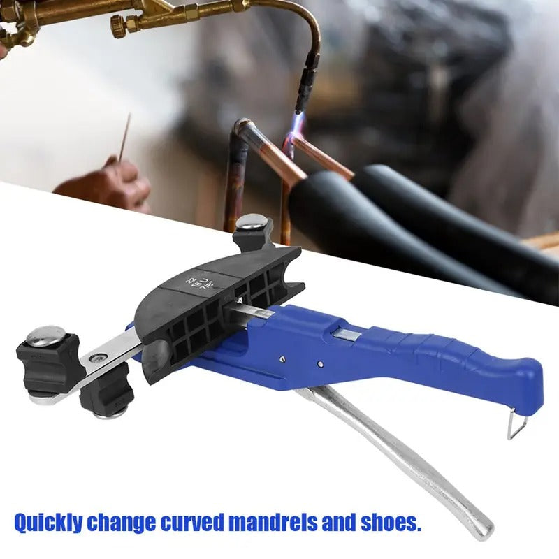 Pipe Tube Bender, 1/4" to 7/8" OD Manual Pipe Tube Bender with 7 Bending Dies, 180° Copper Aluminum Pipes Bending Tools Bending Machine Pipe Cutter Mechanical Ratchet Bow‑Type with Fiber Wheel