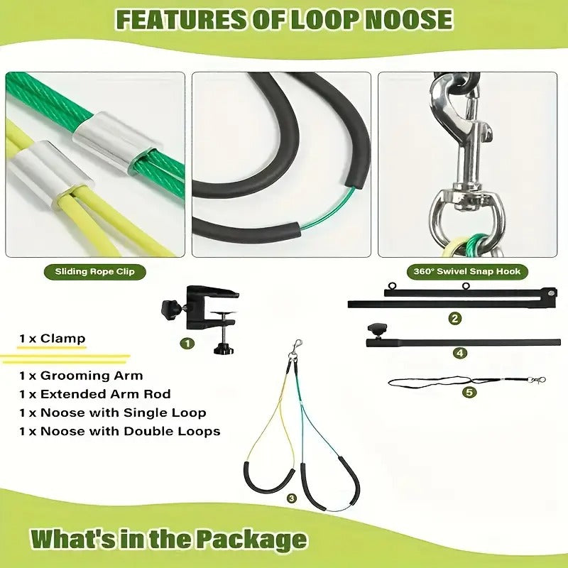 SENMEO 35" Flexible Grooming Arm for Dogs & Cats - Quick-Fold & Carry Design, Secure Loop to Prevent Escapes, Clamp-On Pet Grooming Table Arm with Ergonomic Handle for Small