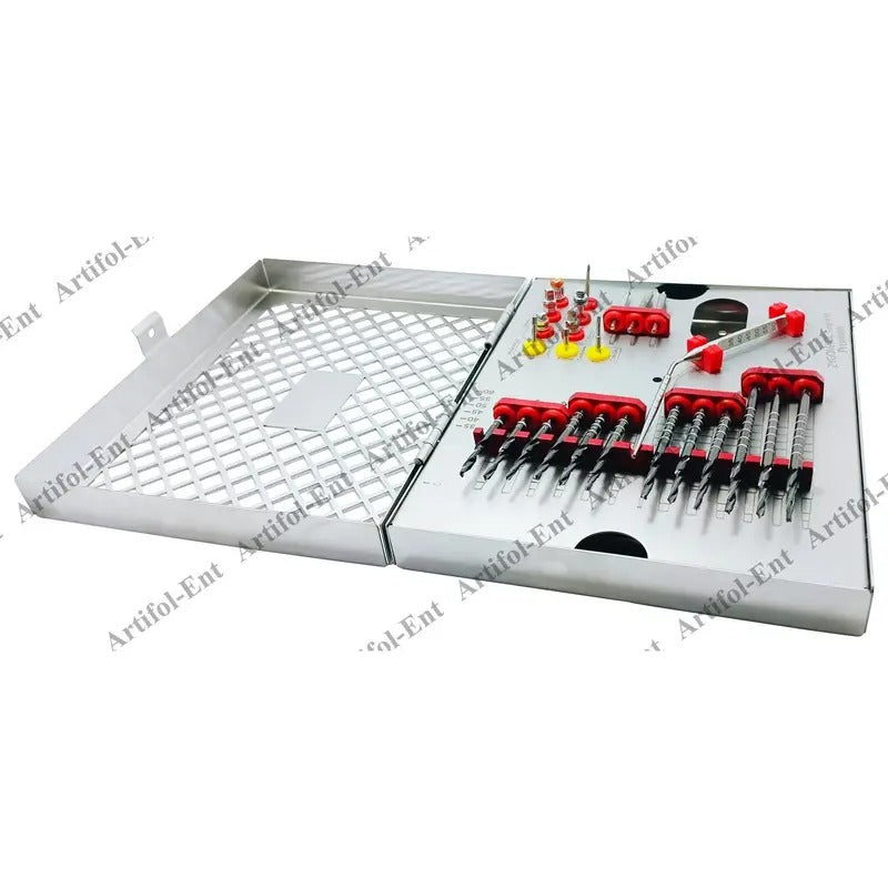 ARTIFOL 26 Pcs Implant Premium Zygomatic Set for Implant Socket Preparation Black Titanium Coated Step Drills with Depth Probe, Motor Mount, Drivers and Ratchet Wrench Zygo Kit ‎OS1055
