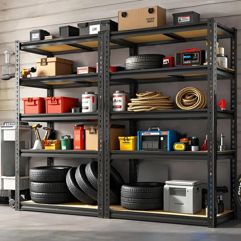 Heavy Duty Garage Shelves - 2pcs Extra Tall 60" Heavy Duty Metal Storage Rack, 2000LB Capacity per Shelf, Adjustable Height, Easy Assembly Freestanding Garage Shelving Units for Garage, Warehouse, Home, Office - Industrial Shelving