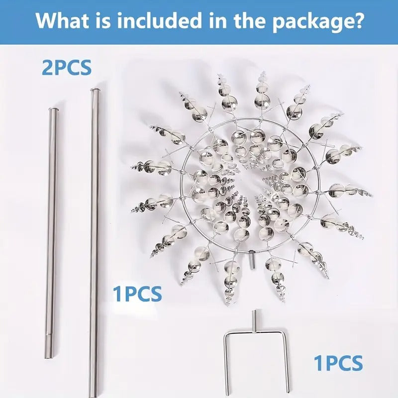 [1pc Metal Windmill] 3D Metal Wind Powered Kinetic Sculpture, Unique And Magical Metal Windmill, 1pc Silvery Wind Spinner Solar for Yard And Garden Outdoor Patio Decoration