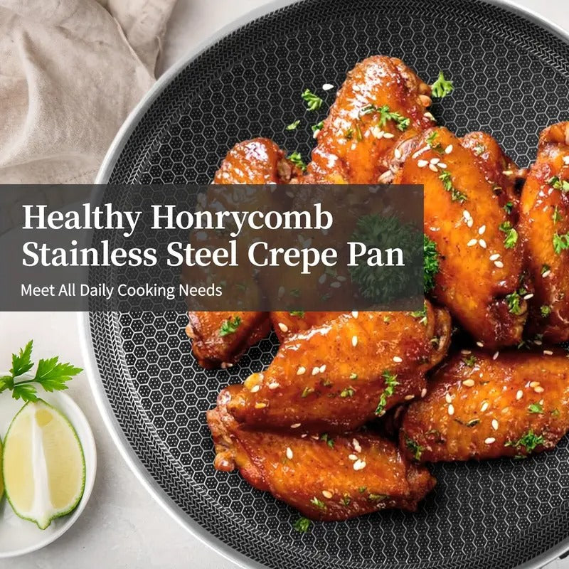 [Non-stick Crepe Pan] 11inch Non-stick Stainless Steel Crepe Pan | Honeycomb Coated Pancake Pan, Induction Compatible, PFOA Free, Suitable For Home Kitchens, Outdoor Camping, Barbecues