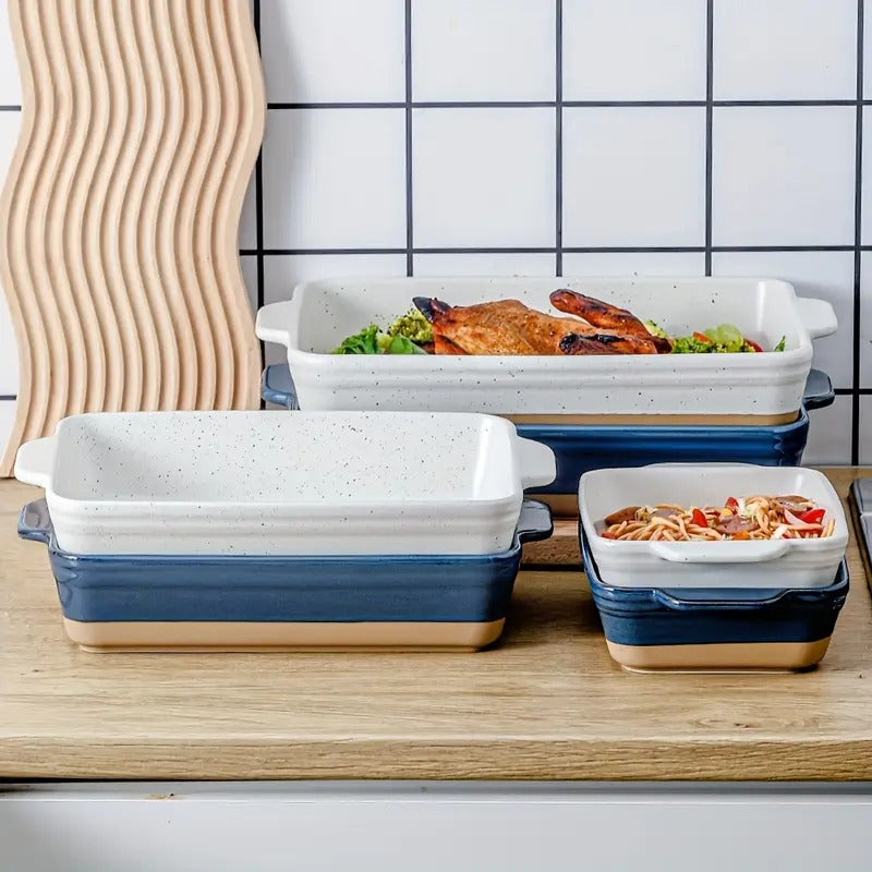 [Ceramic Baking Set] 3pcs Ceramic Baking Dish Set | 9x13 Baking Dish, Lasagne Pan Deep, Large Casserole Dish Set, Baking Dishes for Casseroles 13 X 9, Ceramic Bakeware Set, Farmhouse Style