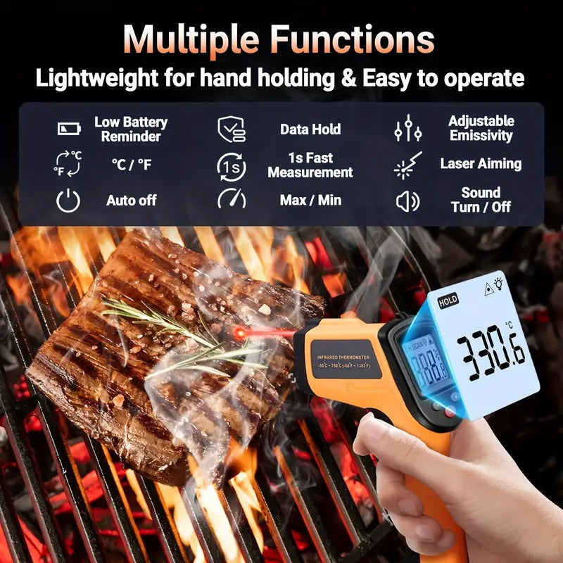 Non-Contact Infrared Digital Thermometer Gun -60, 000 to -58°F Range, High-Precision 1° Accuracy, Laser Targeting & Ergonomic Grip for Pizza Cooking, Ovens, Grills, Frying, Repair