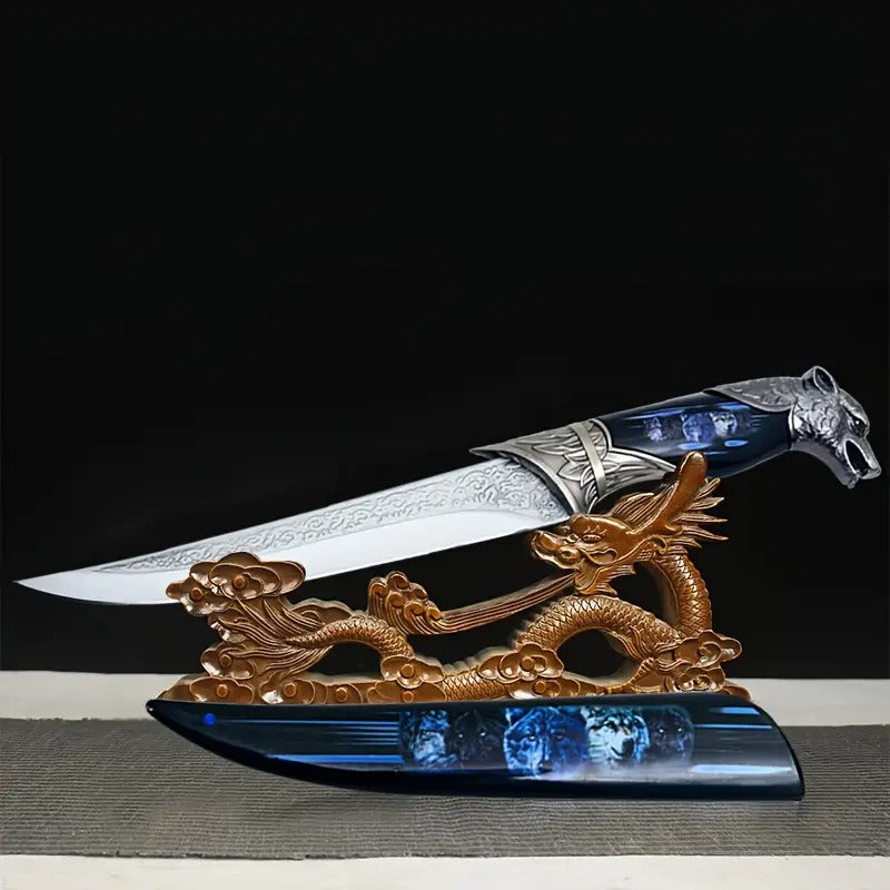 Unopened Blade Stainless Steel Collection Wolf Head Gift Knife with Exquisite Wolf Pattern Plastic Sheath - A Collectible Gift for Tool Enthusiasts
