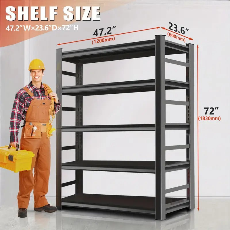 3000 LBS Heavy Duty Garage Shelving with Adjustable Metal Shelves with 5 Tier Storage Shelves Painted Black for Garage Finishing, Space Saving Vertical Shelving Unit, Garage Storage Shelves with Sturdy Construction, Practical Shelves, Utility Shelves