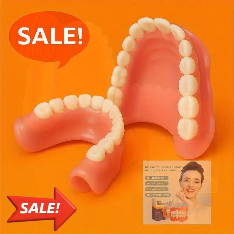 Natural Appearance Adjustable Dentures - Comfortable Upper & Lower Teeth Fit for Easy Installation, Removal & Cleaning - Senior-Specific Smile Makeover with Natural Design for Travel, Parties, Daily Use, Party Dentures,
