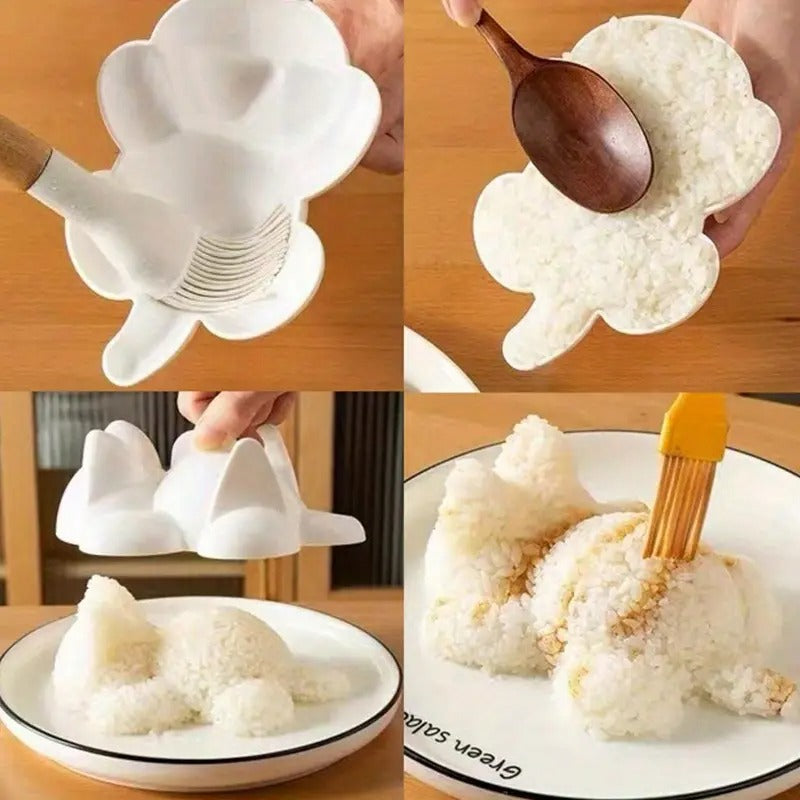 Cute Cat Shaped Sushi Mold - Japanese Rice Ball Maker with Easy-Grip design, Durable Plastic Kitchen Tool for Homemade sushi, Bento Lunch Boxes,