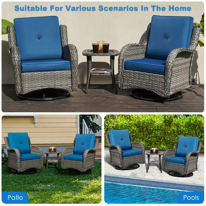 [3pcs Outdoor Patio Set] 3pcs Outdoor Patio Furniture Set | Rocking Chair, Chair Cushions, Wicker Bistro Table | Home & Garden Decor for Outside, Camping Accessories