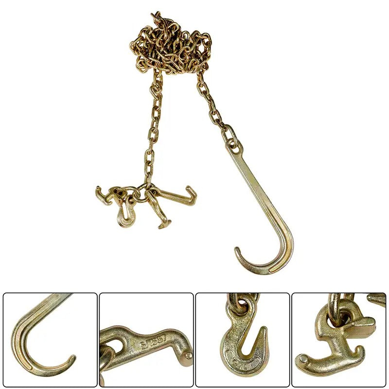 [10ft Heavy-Duty Tow Chains] Heavy-Duty G70 Tow Chains 10ft - 5/16" with J Hooks, Long Shank & Grab Hook for Flatbed Trucks and Wreckers - Golden Zinc Finish