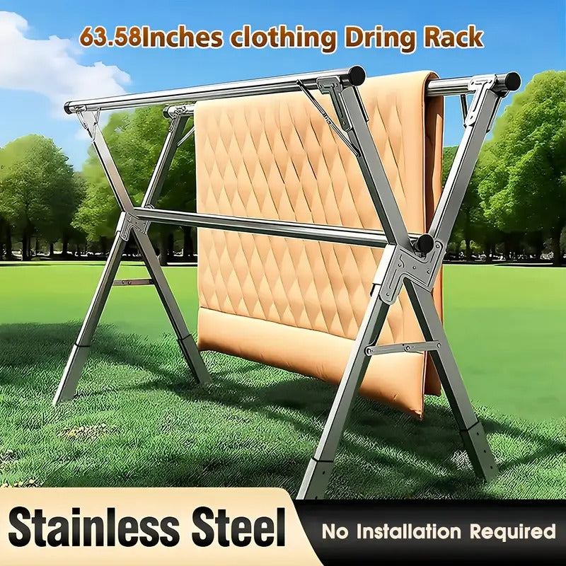 [Space-Saving Drying Rack] Foldable Adjustable Three Rod Metal Clothes Drying Rack | Space-Saving Storage for Indoor & Outdoor Use - Clothes, Blankets, Bedding, Mother's Day