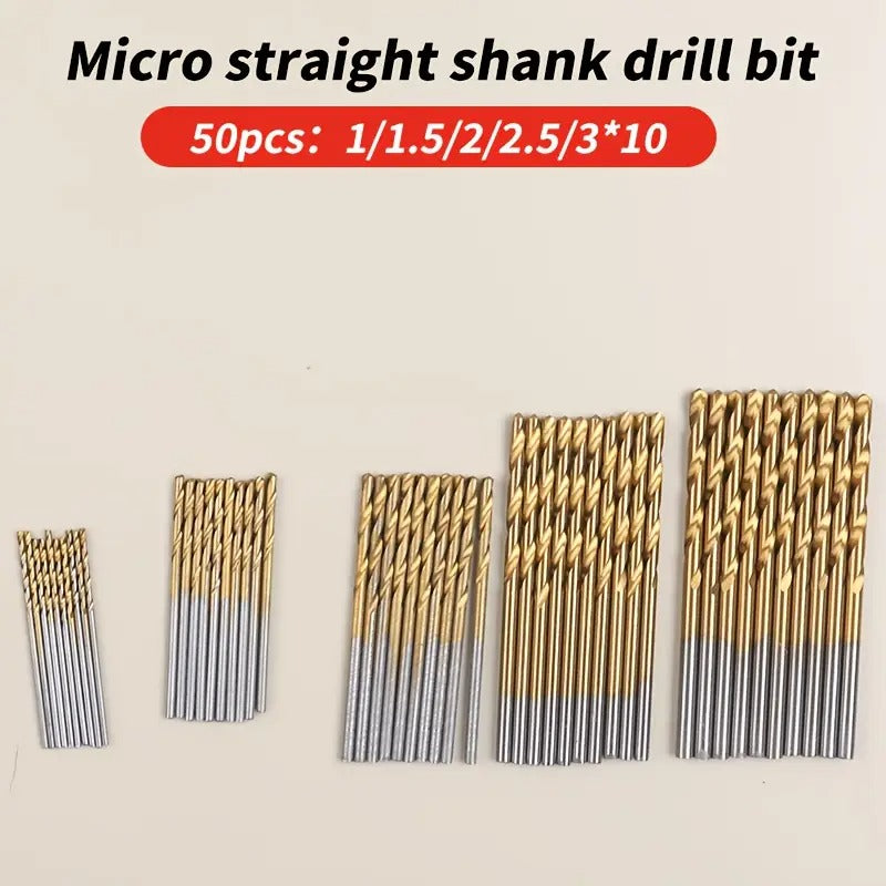 50pcs of Mixed Twist Drill Set, Round Handle Drill, Titanium Plated High Speed Steel Material, Double Helix Router, More Smooth Punching, for Metal, Wood, Crafts Production, Rope And Other Drilling