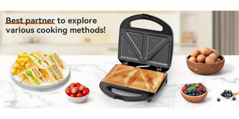 750W Triangle Sandwich Maker - 2-Slice Grilled Cheese Press with Non-Stick Plates - Ready Indicator Lights & Cool-Touch Handle - Easy to Clean