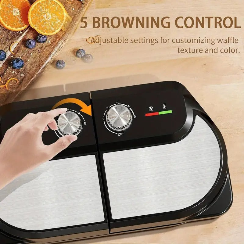 Double Waffle Maker 6 Inch, 1400W Belgian Waffle Maker for Breakfast and Snacks, Stainless Steel Waffle Iron with Nonstick Plates, Temperature Knob, Cool-Touch Handles