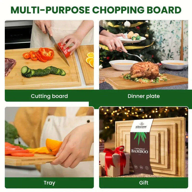 4pcs Extra Large Kitchen Bamboo Cutting Board Set, Heavy Duty Cutting Board with Juice Grooves, Bamboo Cutting Board Set for Meat