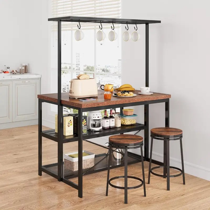 Kitchen Island, Bakers Rack, Island Table for Kitchen, 3 Tier Microwave Stand Oven Shelf with Storage, Large Coffee Bar Table, Storage Shelf for Kitchen Dining Room Living Room, 5 Hooks, 42"*28"*72"