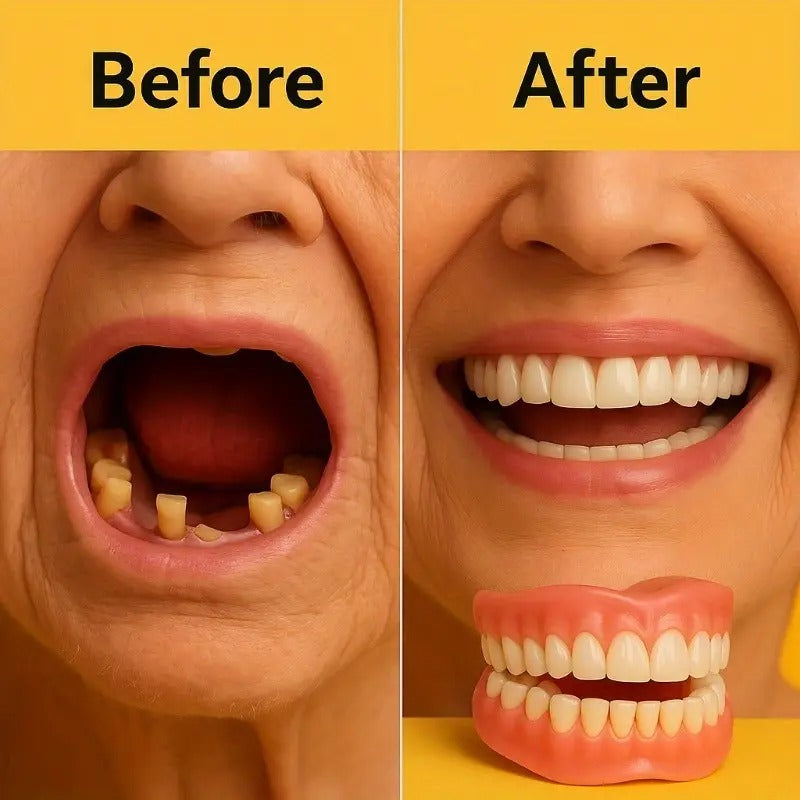 Natural Appearance Adjustable Dentures - Comfortable Upper & Lower Teeth Fit for Easy Installation, Removal & Cleaning - Senior-Specific Smile Makeover with Natural Design for Travel, Parties, Daily Use, Party Dentures,