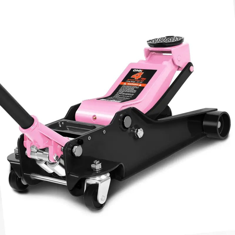 DNA Motoring Floor Jack 4 Ton (8000 lbs) Capacity, Fast Lift Low Profile Hydraulic Trolley Jack, Steel Heavy-Duty Service Car Jack, Lifting Range 4.5"-20", Pink