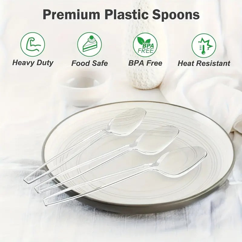 360 Count Clear Plastic Spoons Disposable, BPA-Free, Heat Resistant, Solid And Durable Disposable Spoons Heavy Duty Bulk, Premium Spoons Plastic Disposable for Party Supply