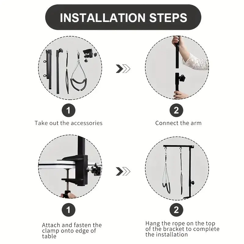 Heavy-Duty Pet Grooming Arm with Safety Control - Sturdy Foldable Metal Grooming Table Arm, Adjustable Clamp Mount - Compatible with Dogs, Cats, Small/Medium Pets - Ideal