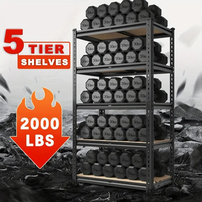 Heavy Duty Garage Shelves - 2pcs Extra Tall 60" Heavy Duty Metal Storage Rack, 2000LB Capacity per Shelf, Adjustable Height, Easy Assembly Freestanding Garage Shelving Units for Garage, Warehouse, Home, Office - Industrial Shelving