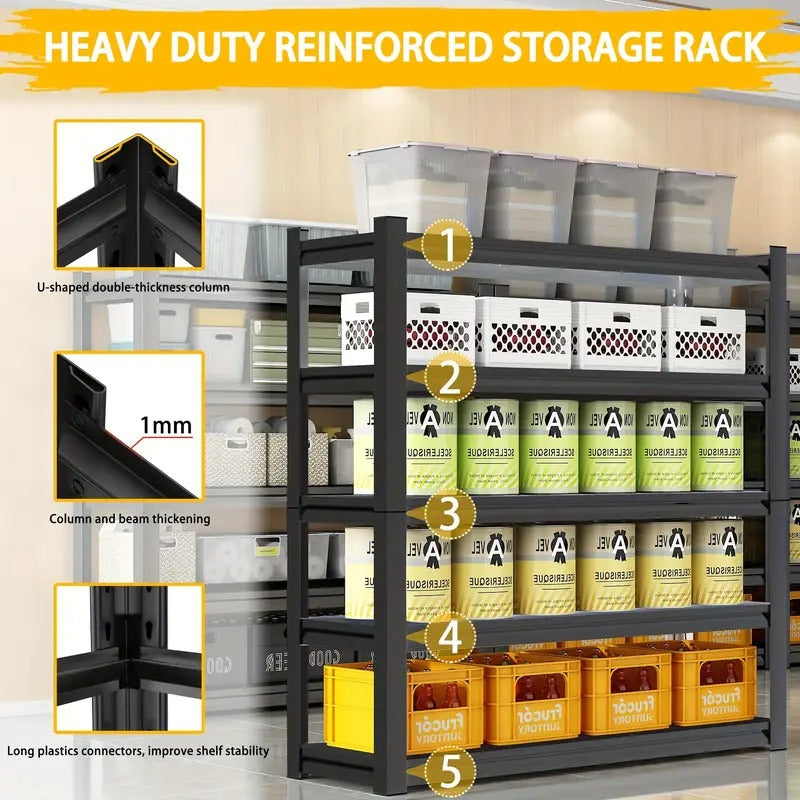 3000 LBS Heavy Duty Garage Shelving with Adjustable Metal Shelves with 5 Tier Storage Shelves Painted Black for Garage Finishing, Space Saving Vertical Shelving Unit, Garage Storage Shelves with Sturdy Construction, Practical Shelves, Utility Shelves