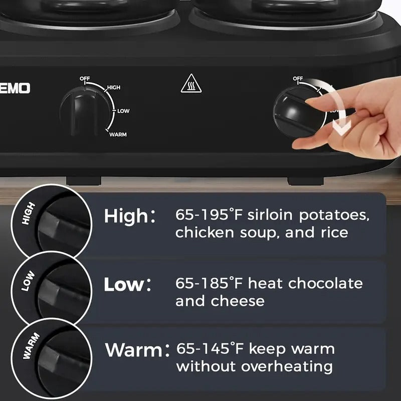 Triple Slow Cooker, 3 X 1.5QT Slow Cooker with 3 Cooking Settings, Buffet Servers and Warmers with Dishwasher-Safe Ceramic Pot, Glass Lid, Black