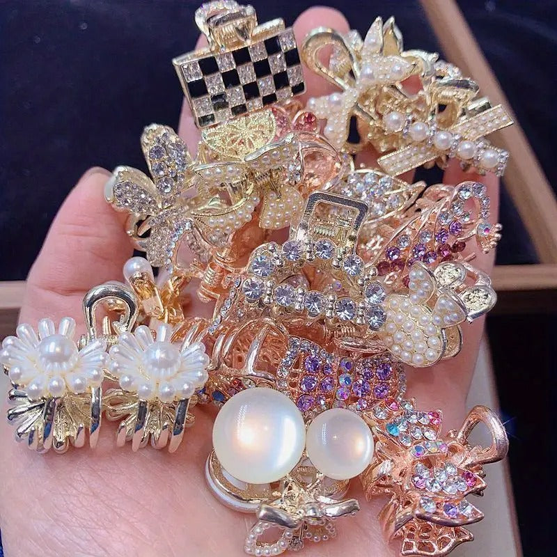 Random 10pcs Luxury Zirconia Women'S Bow Hair Accessories - Glamorous Flower Design Claw Clips, Colorful Non-Slip Grips, Elegant Hairpins for Styling and Weddings, Daily Wear, Hair