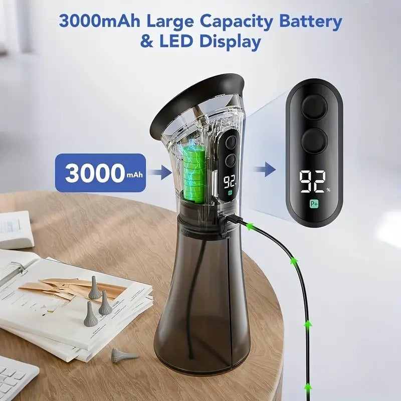 Electric Ear Wax Removal System Pro - 3-Speed Hydraulic Ear Cleaner Kit with Water Temp Sensor & Visual Waste Tank | Rechargeable USB, Dry/ Dirty Storage, Nozzle Belt, Medical-Grade Home Care